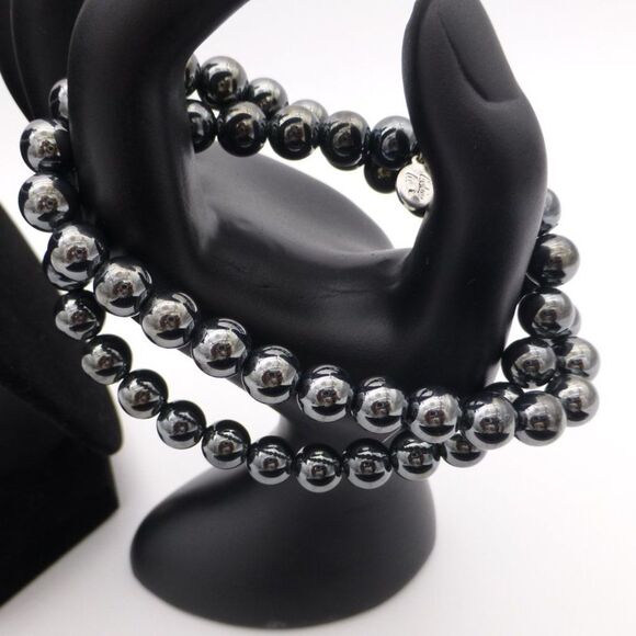 NWOT Cookie Lee Beaded Ball, Dark Silver/Black Chrome Necklace and Bracelet Set - Picture 4 of 7